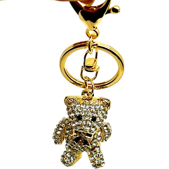 NWT Bag Charm-Keychain 4” Length, Bear Covered with White Rhinestones, Gold Tone - Picture 4 of 4